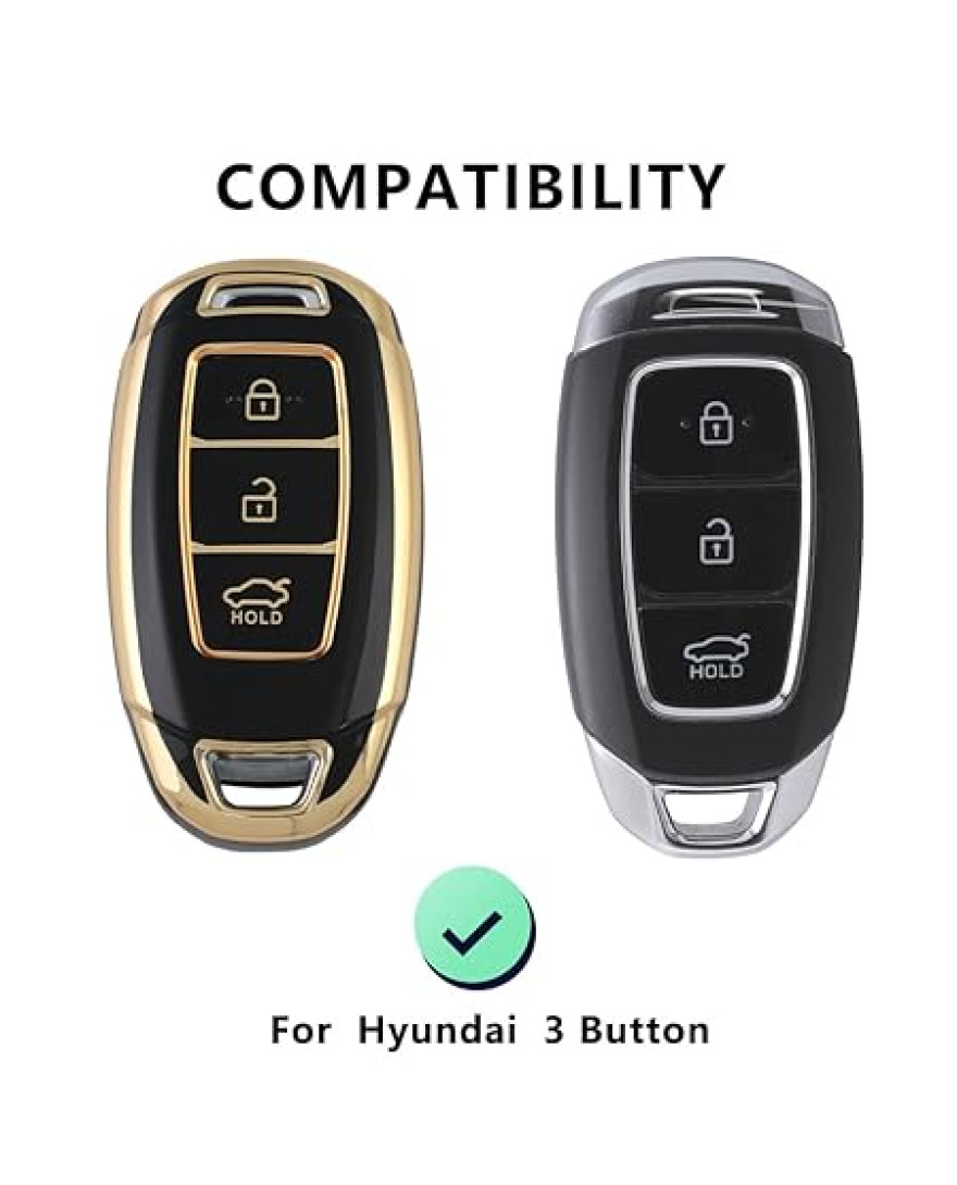 keycare TPU key cover for i20, Kona, Verna 3 button flip key | TP43 | Gold Black